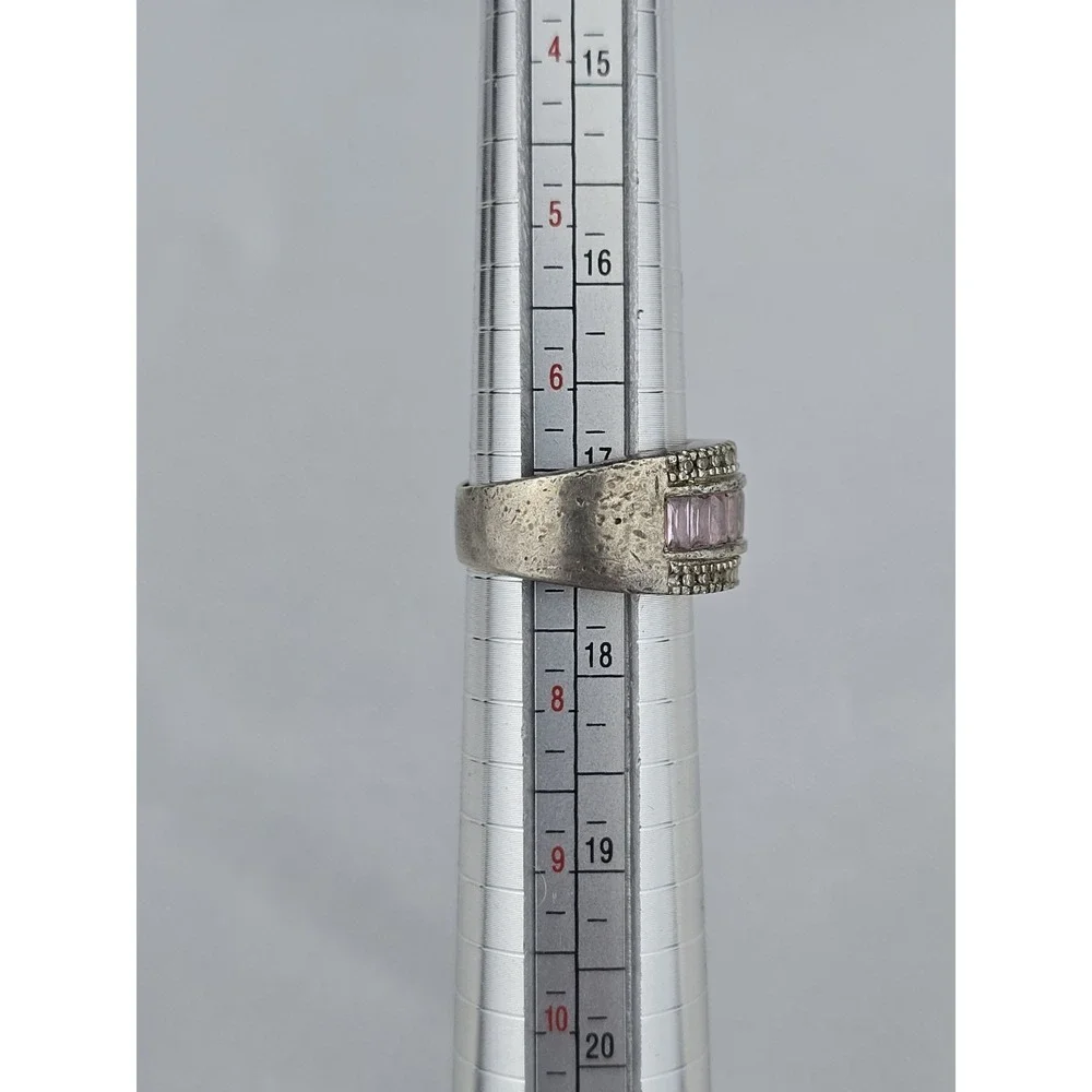 Vintage Sterling Silver 925 Band Style Ring Pink and Clear‎ Stones Size 7 CZ